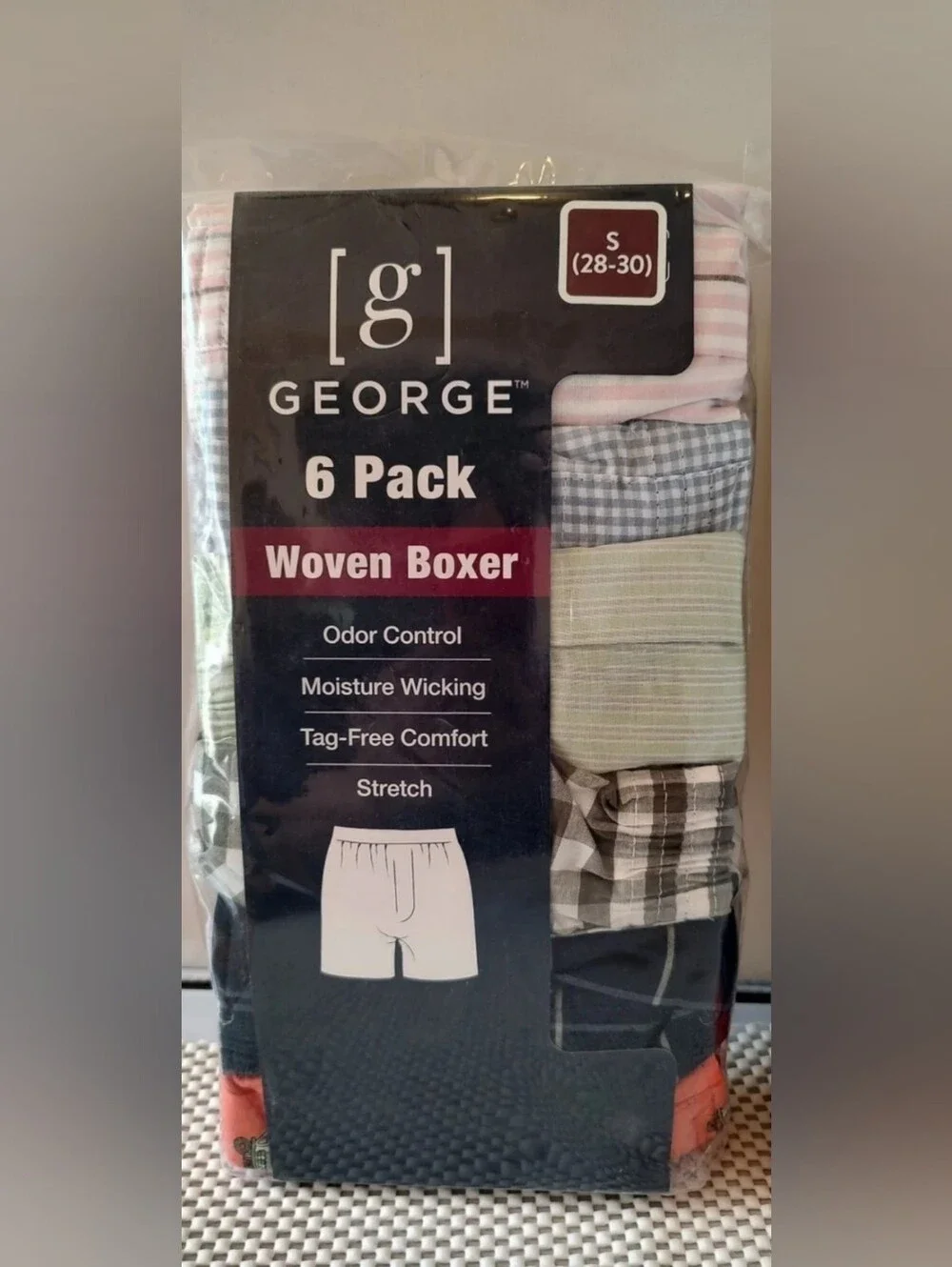 George Men's Size S (28-30) Woven Boxer 6 Pack
